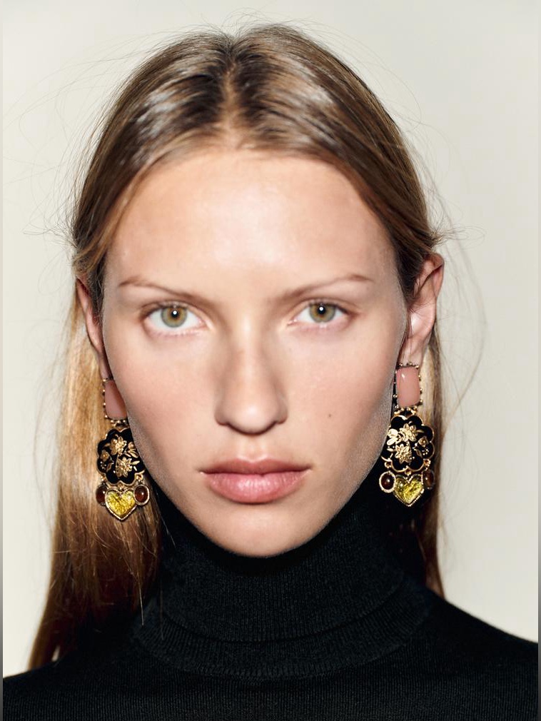 Nwt. Zara Aged Gold Stone, Flower And Heart Rectangular Metal Earrings.